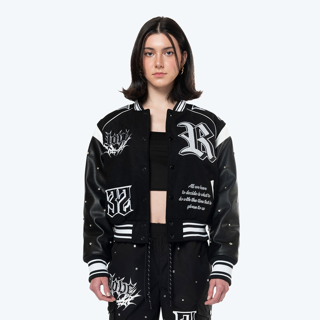 Rhinestone Varsity Jacket - Black - SMOKERISENY.COM – Smoke