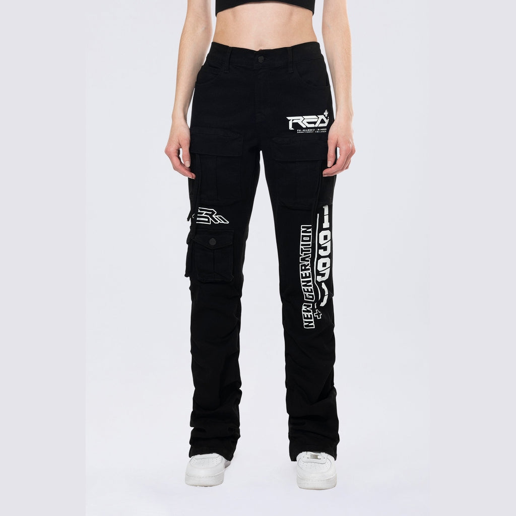 High Rise Stacked Utility Twill Pants - Black - SMOKERISENY
