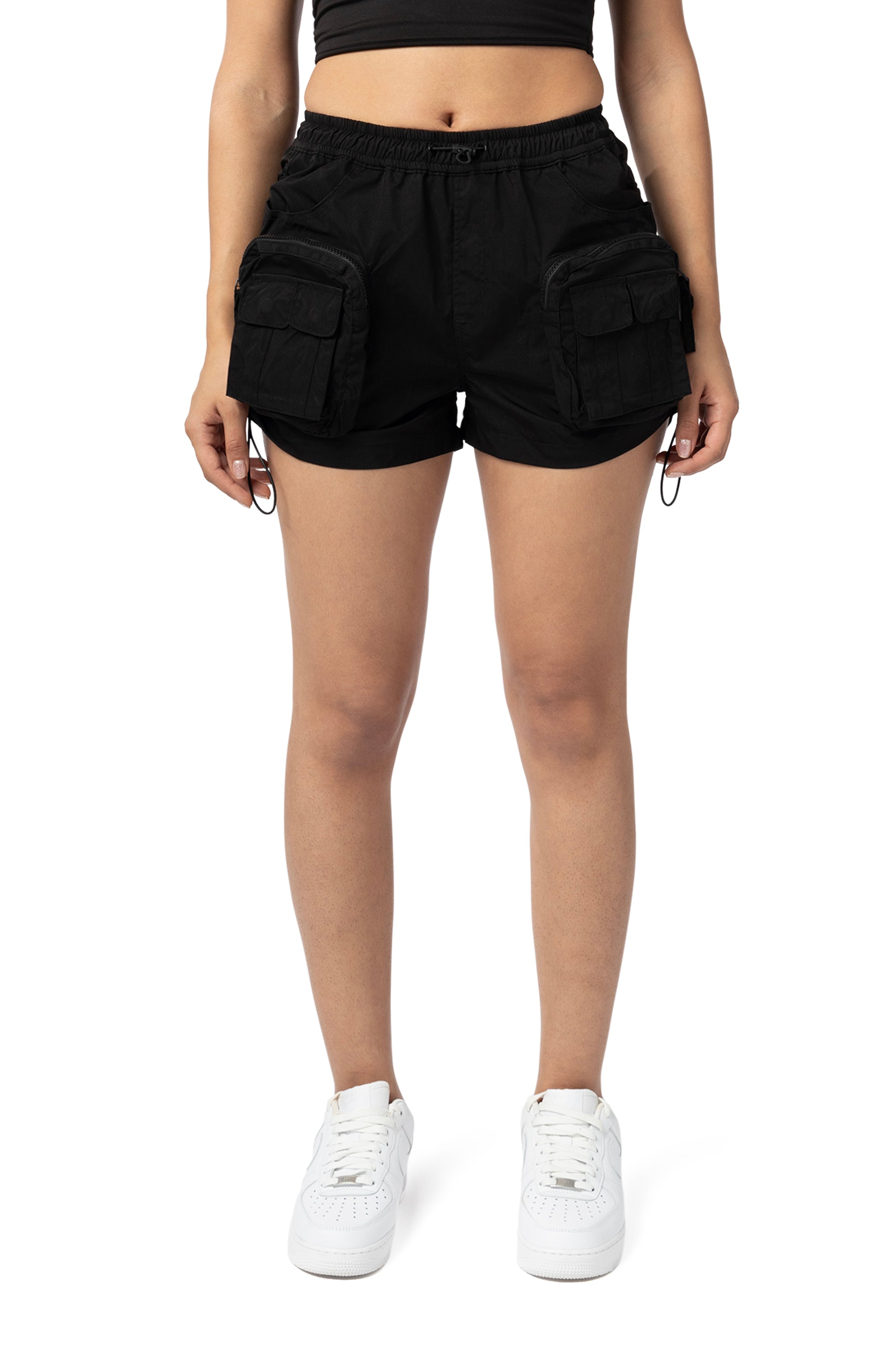 Utility Shirring Shorts - Black