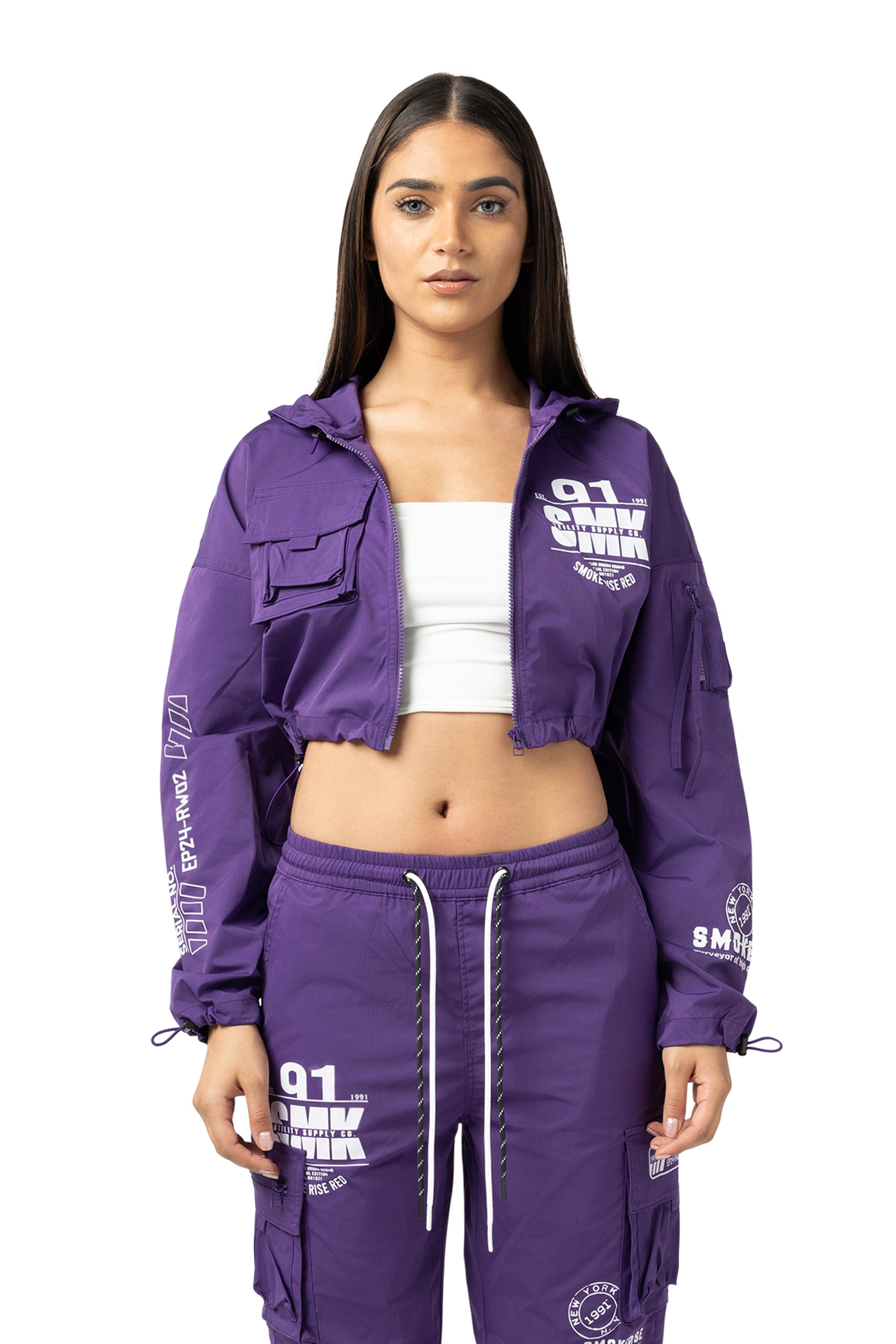 Dropped Shoulder Utility Jacket - Muted Purple