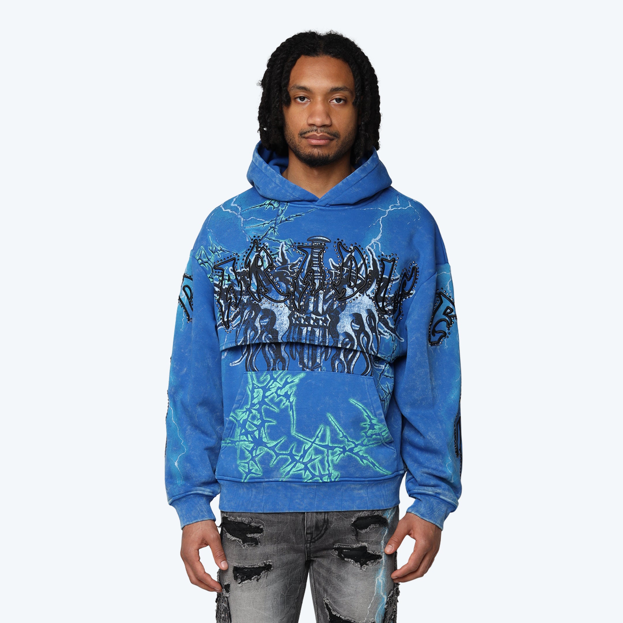 Oversized Paradise Fleece 2-Fer Hoodie - Nautical Blue - Smoke Rise NY