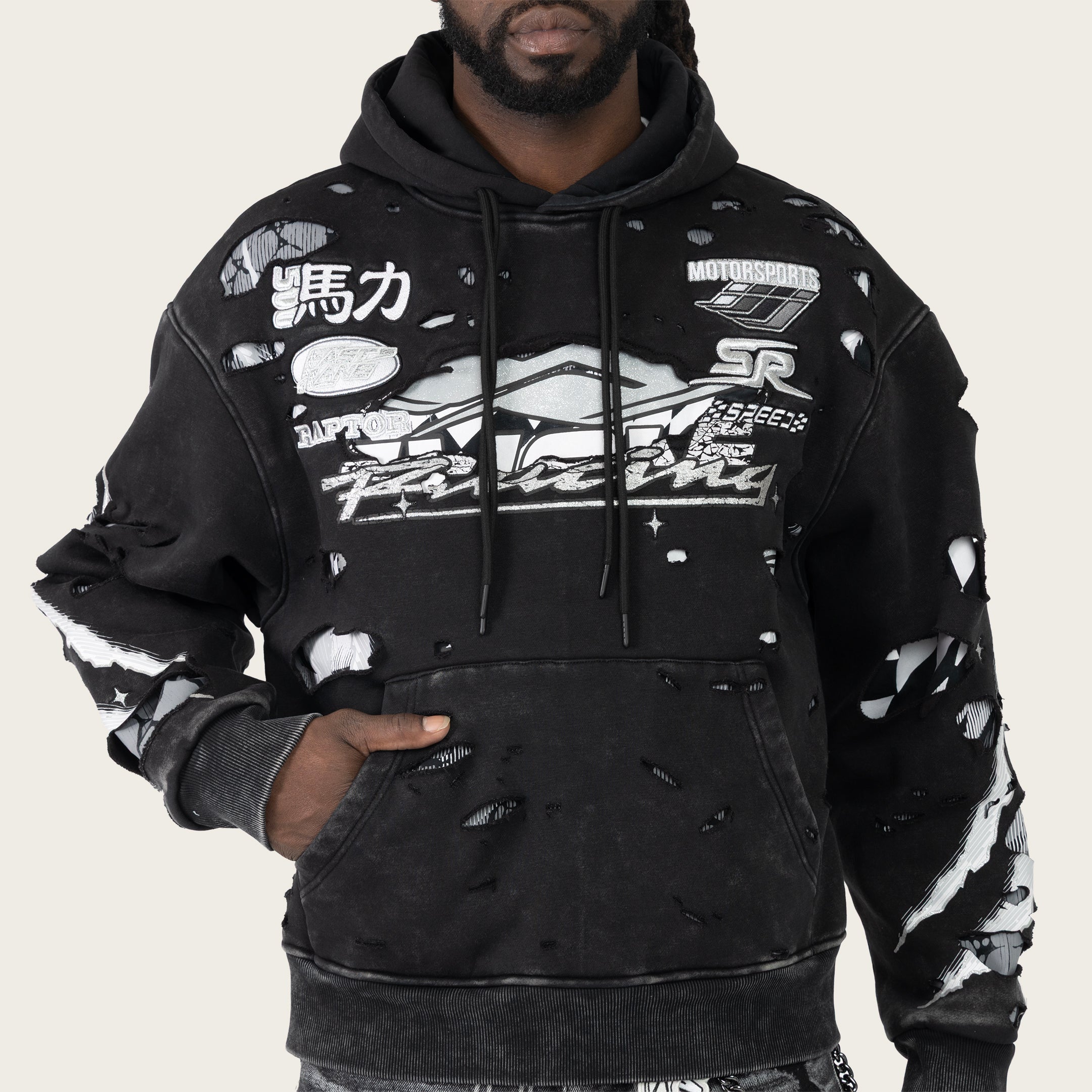 Racing Double Layer Oversized Hoodie - Black – Smoke Rise NY