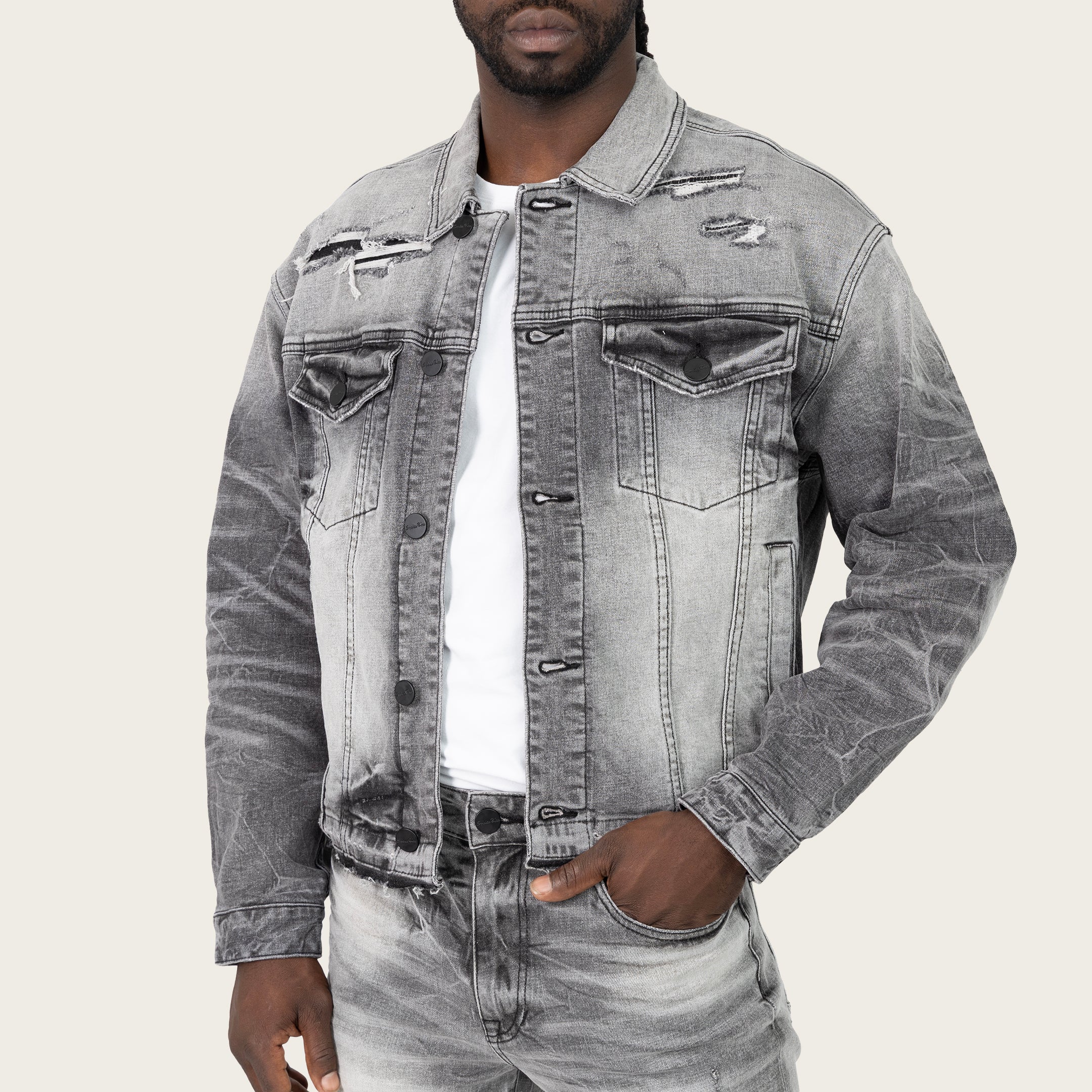 Oversized Heavy Whisker Effect Jacket - Astro Black - Smoke Rise NY