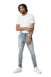 Rip & Repaired Lightning Washed Super Skinny Jeans - Elm Blue