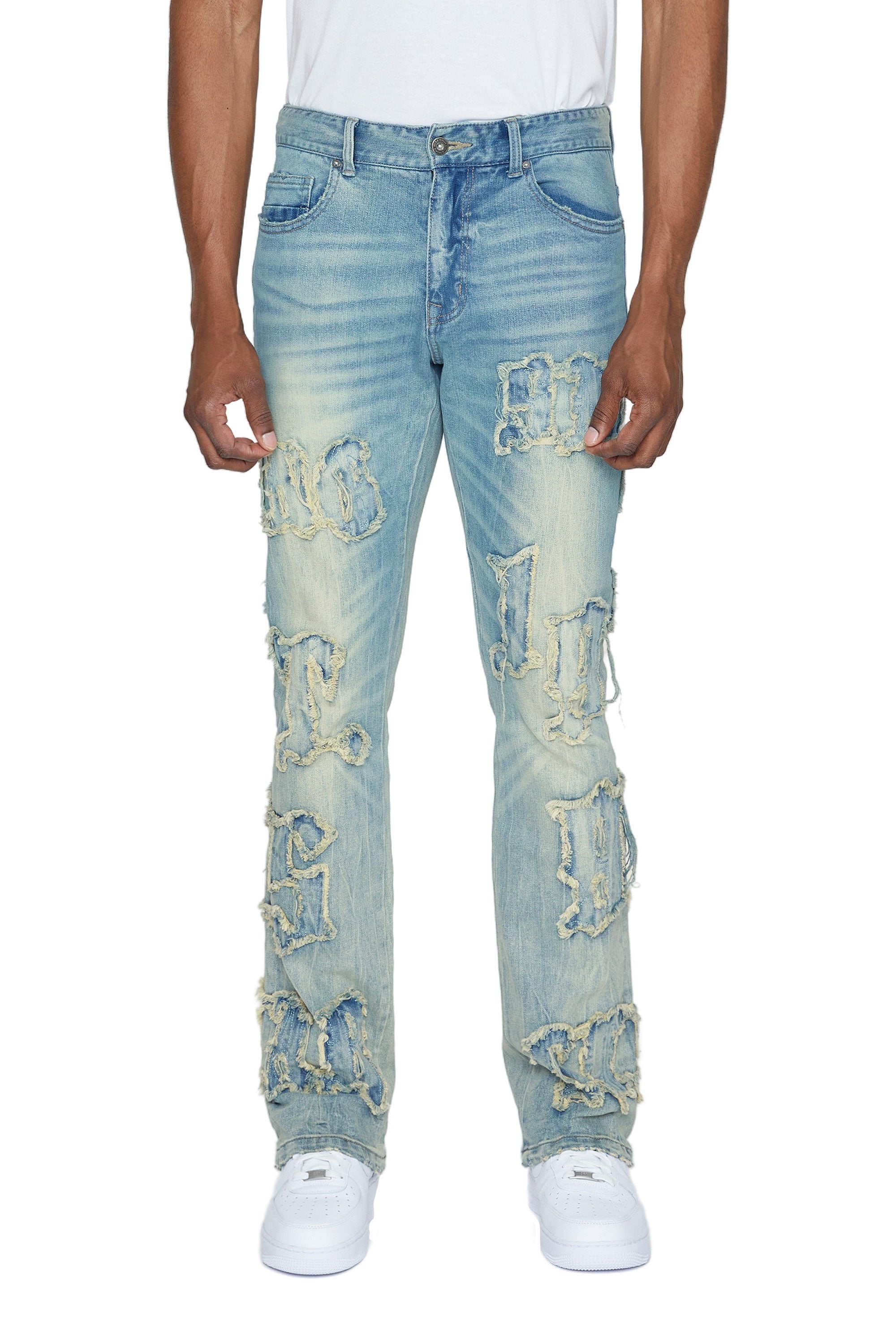 Frayed Stacked Denim Jeans - Bergen Blue –