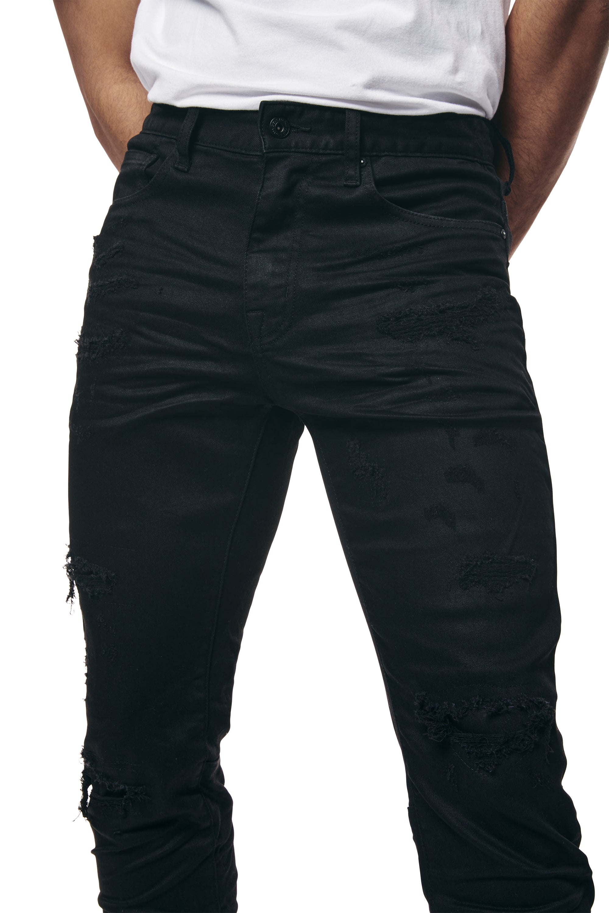 Vintage Washed Slim Denim Jeans - Jet Black