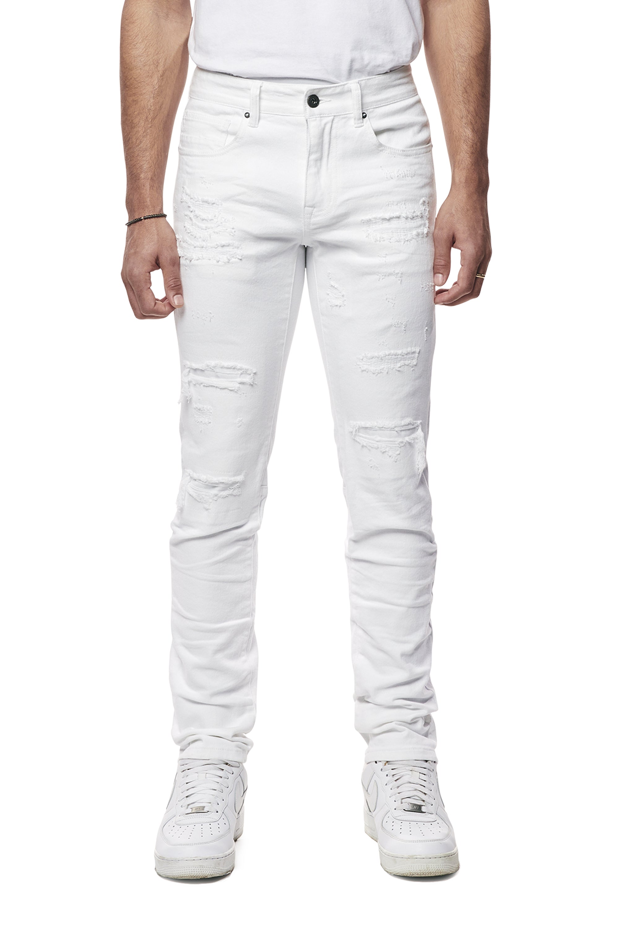 Vintage Washed Slim Denim Jeans - White