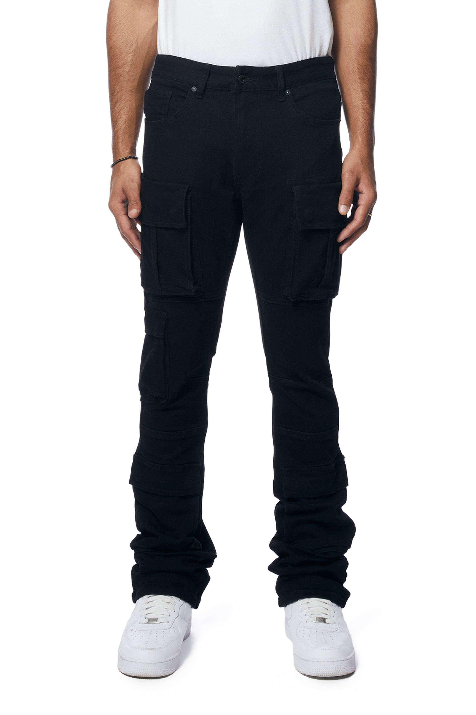Utility Multi Pocket Stacked Denim Jeans - Jet Black