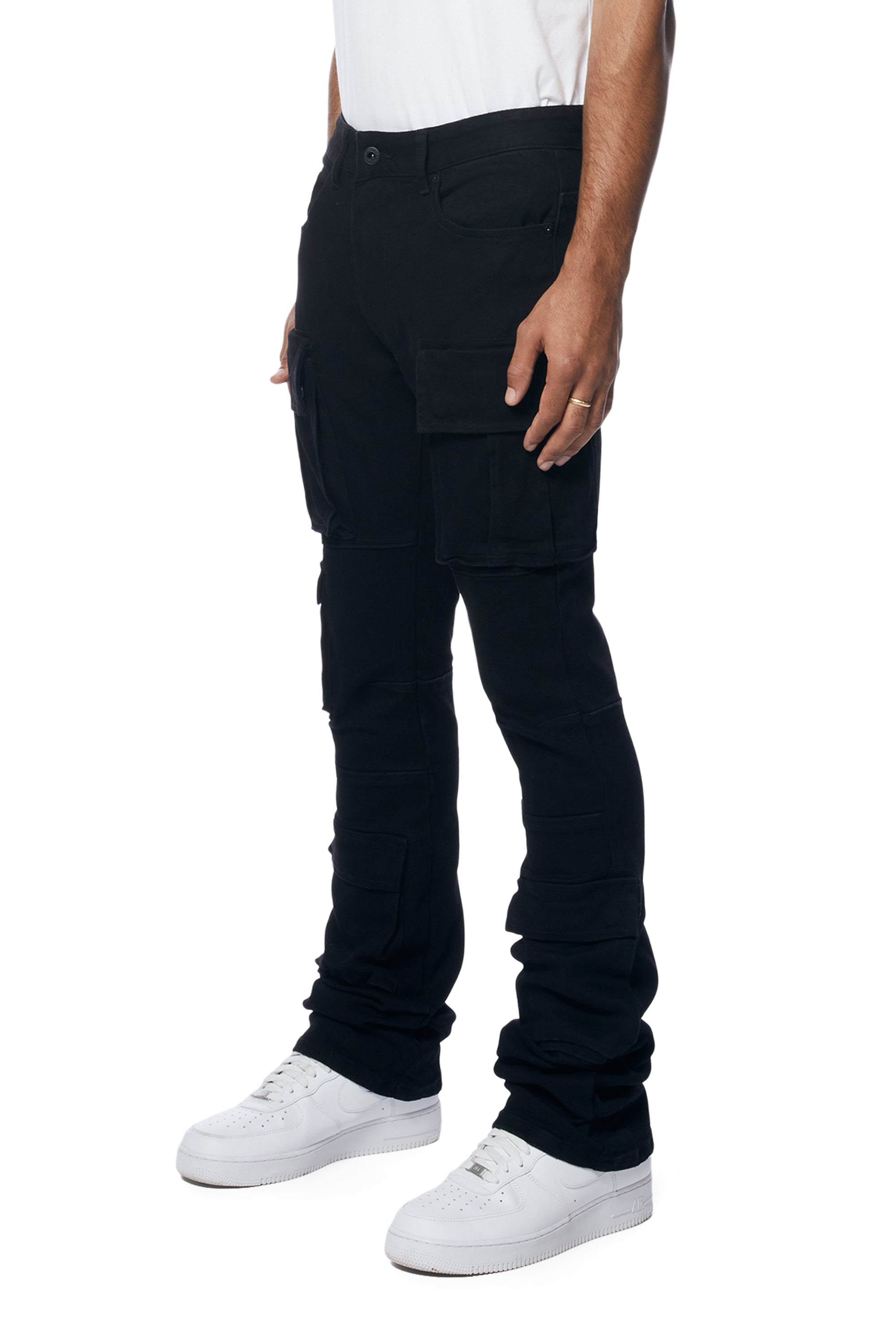 Utility Multi Pocket Stacked Denim Jeans - Jet Black