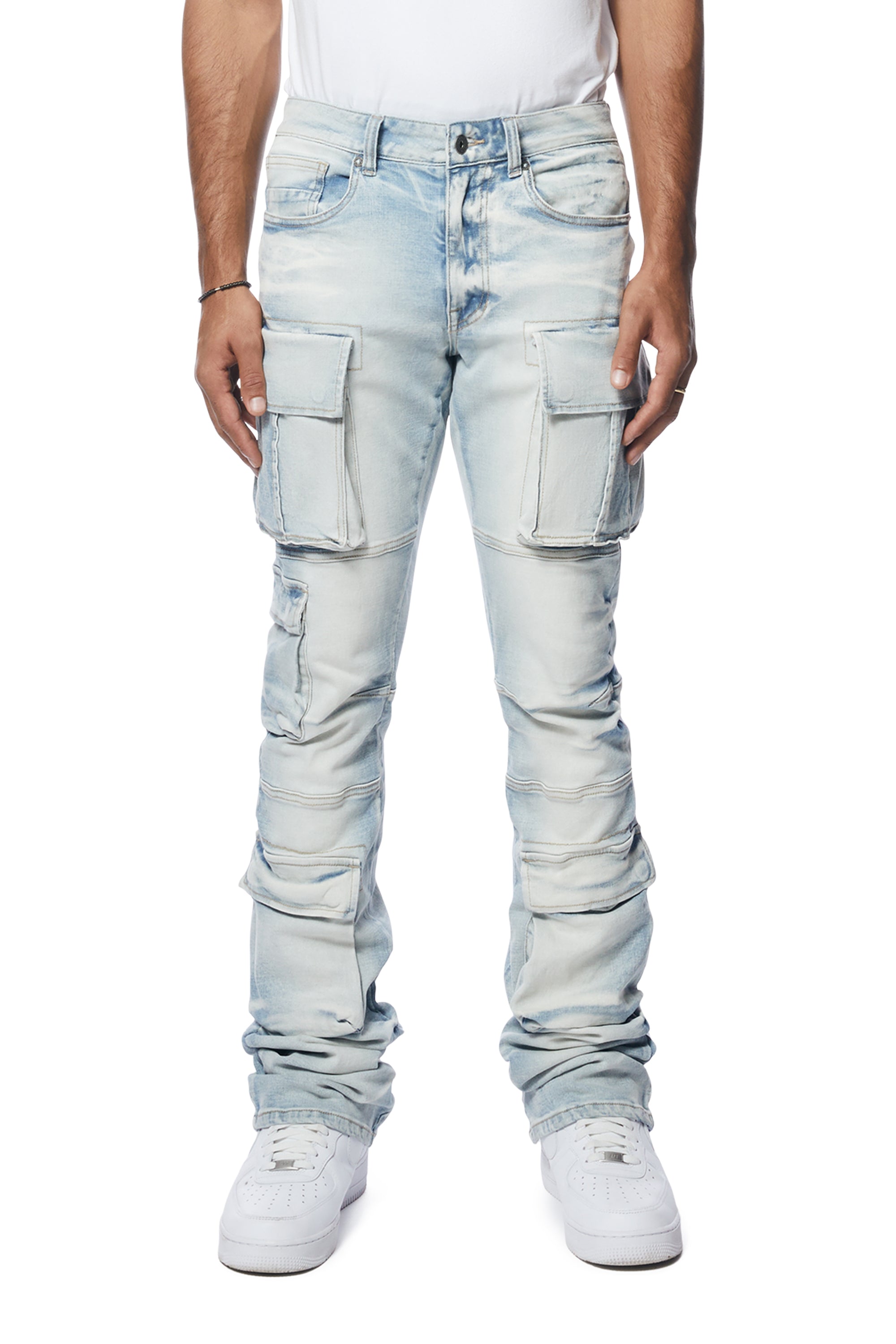 Utility Multi Pocket Stacked Denim Jeans - Santorini Blue