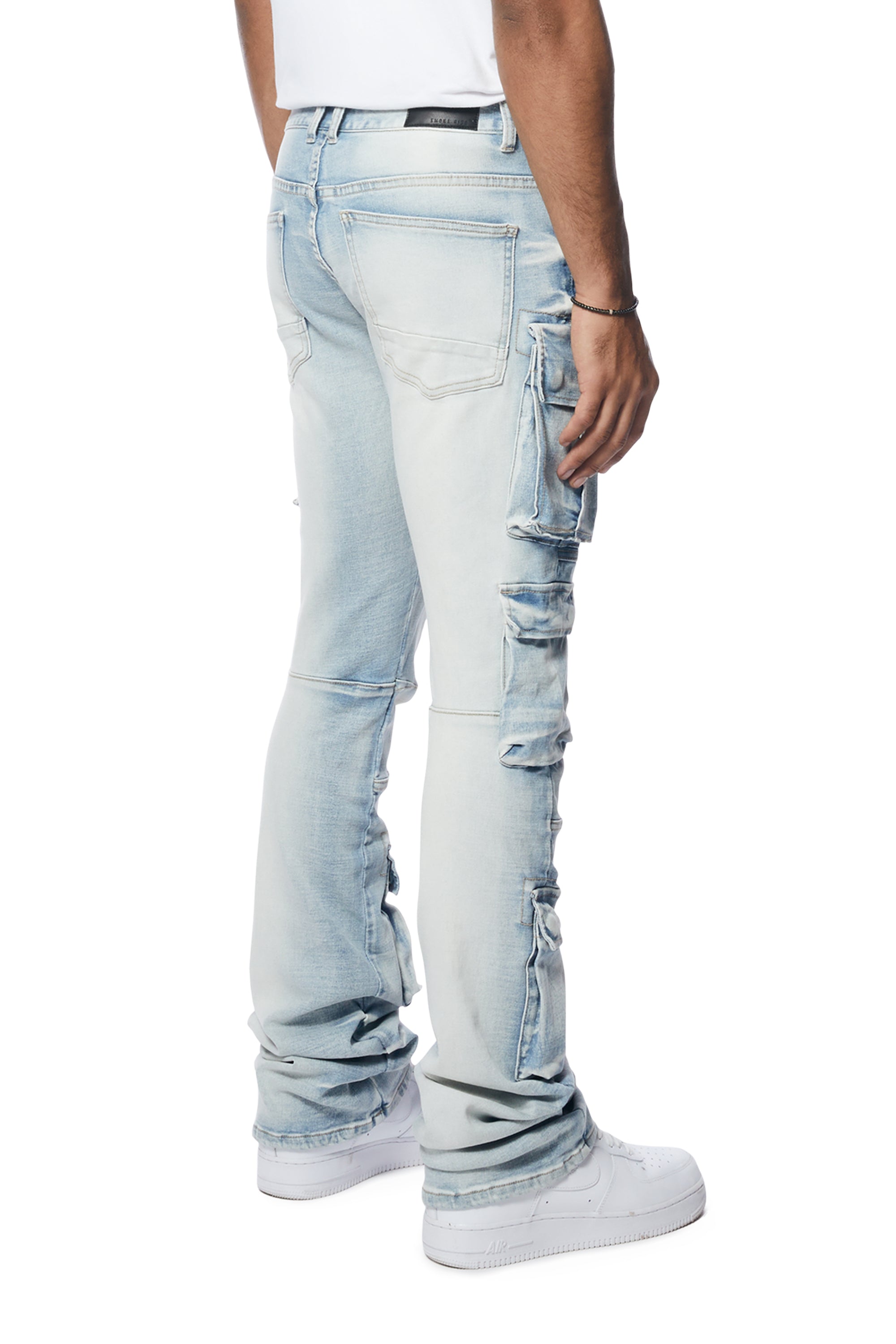Utility Multi Pocket Stacked Denim Jeans - Santorini Blue