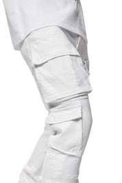 Utility Multi Pocket Stacked Denim Jeans - White