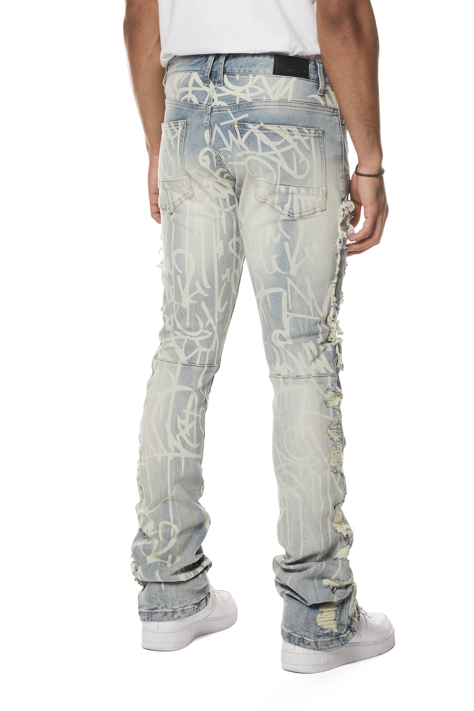 Heavy Rip & Repair Doodle Stacked Denim Jeans - Nassau Blue