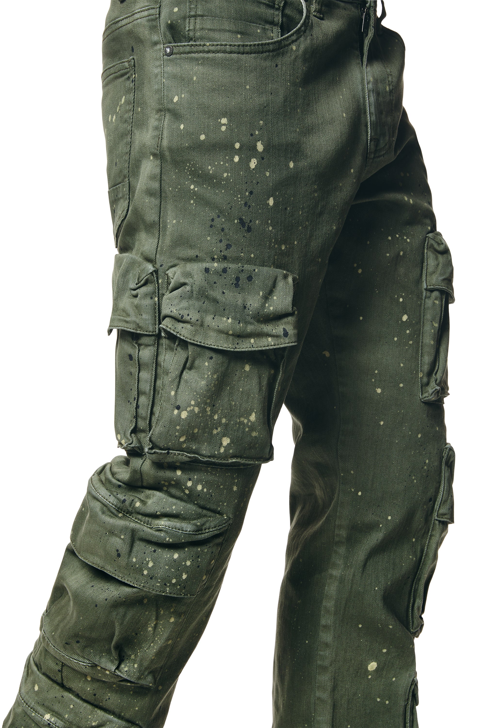 Airbrushed & Heavy Splattered Twill Pants - Vintage Army