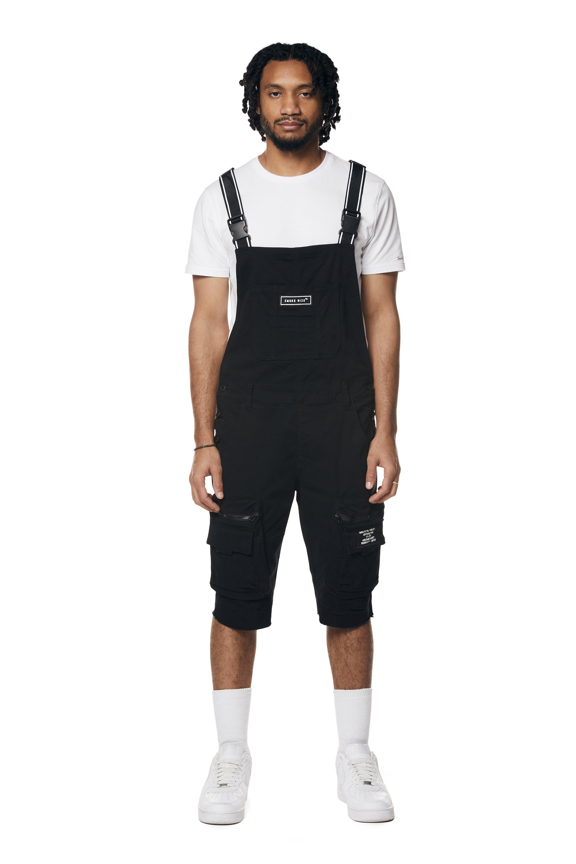 Utility Twill Overall Shorts - Black