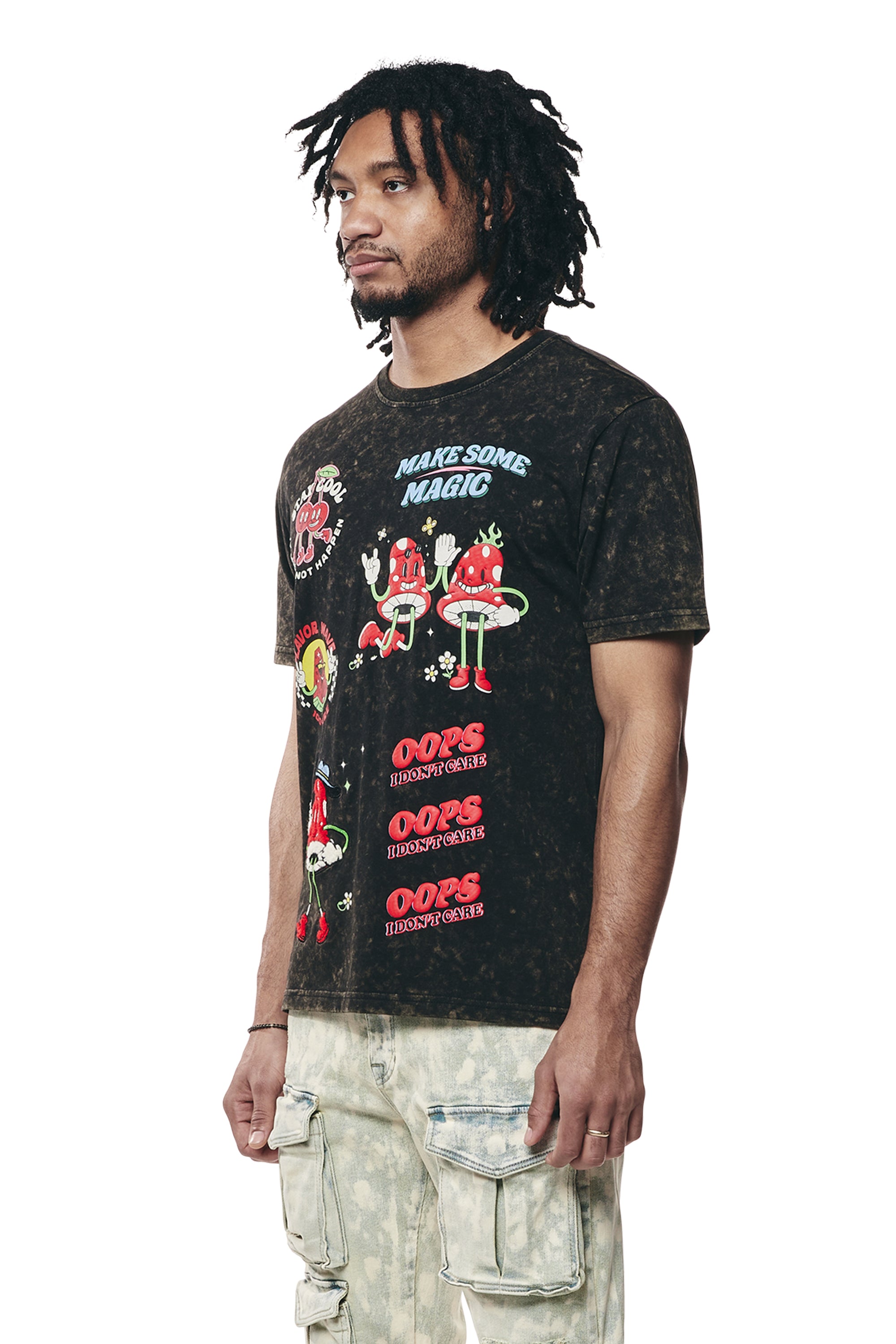 Embroidered Patched & Graphic Printed T Shirt - Black