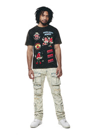 Embroidered Patched & Graphic Printed T Shirt - Black