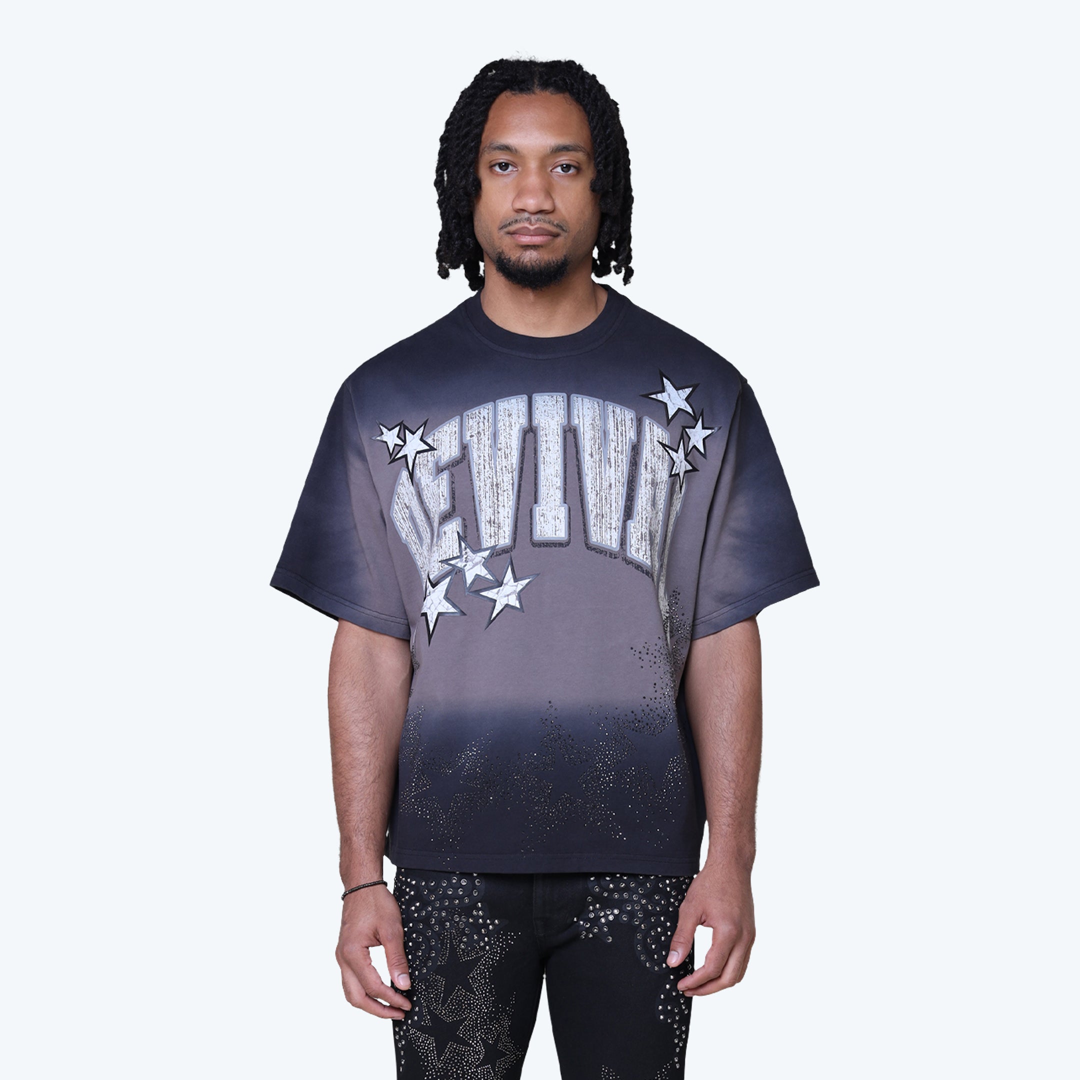 Wide Cropped Revival Rhinestone T-Shirt - Black – Smoke Rise NY