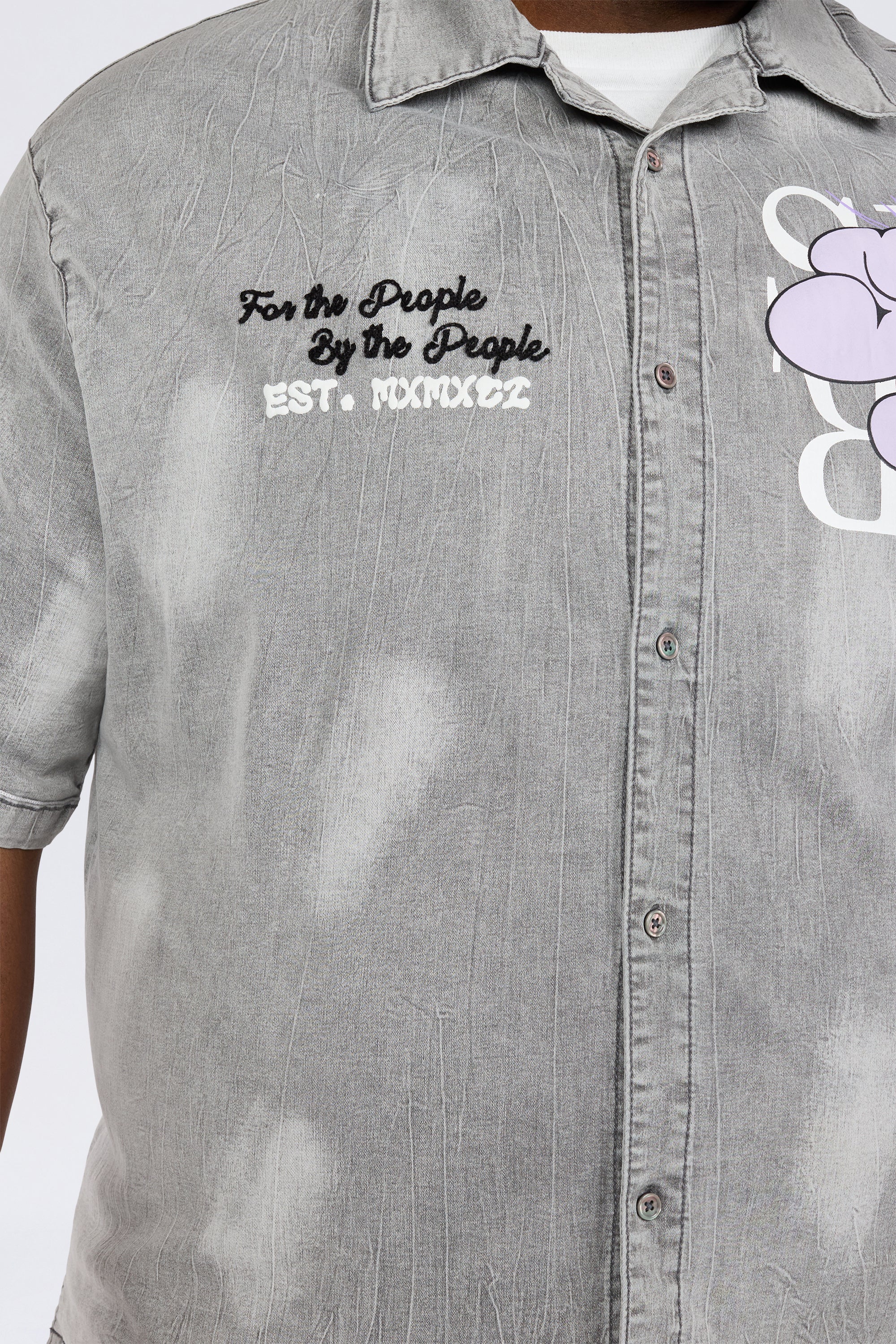Big and Tall - Puff Printed Graphic Resort Shirt - Smoke Grey