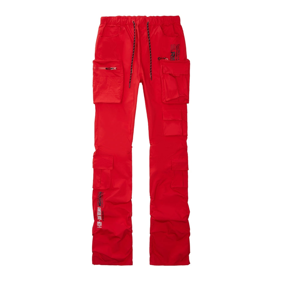 Stacked Windbreaker Utility Pants - Red