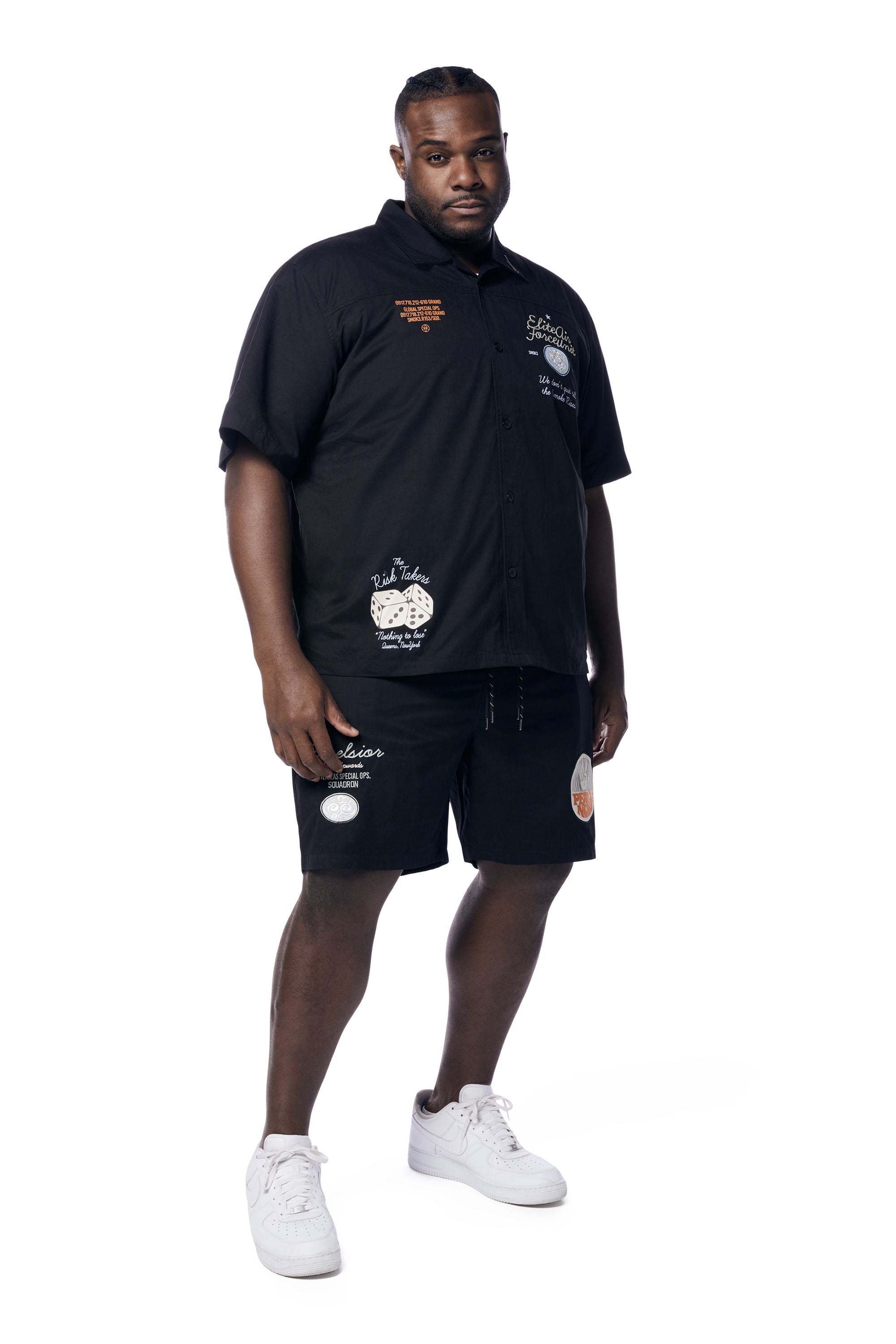 Big and Tall - Fashion Military Windbreaker Shorts - Black