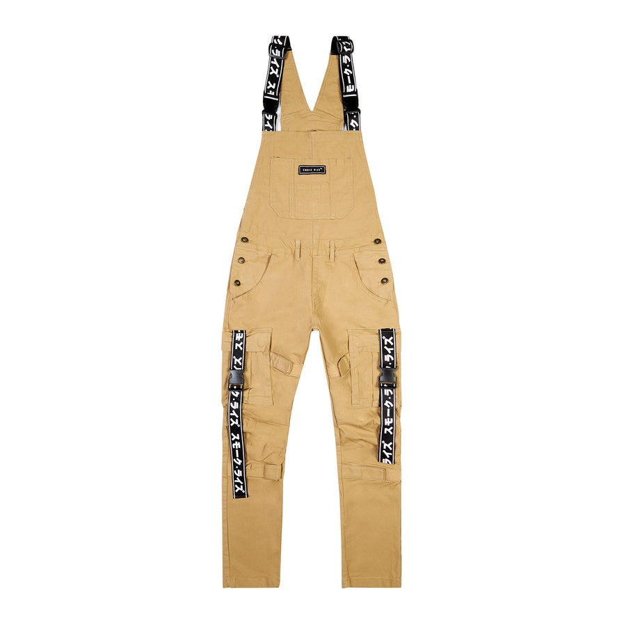 Mens Multi Cargo Fashion Twill Overalls Khaki