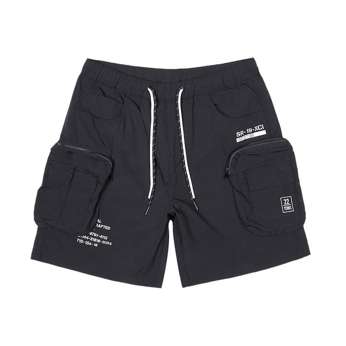 Printed Utility Lounge Windbreaker Shorts - Black