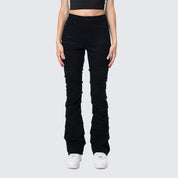 High Rise Bootcut Stacked Ripped Jeans - Deep Black