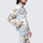 Tapestry Sleeve Denim Jacket - Seville Blue