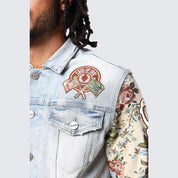 Tapestry Sleeve Denim Jacket - Seville Blue