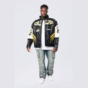 Smoke Rise Big and Tall Big and Tall - Vegan Leather Racing Jacket - Yellow