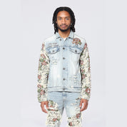 Tapestry Sleeve Denim Jacket - Seville Blue