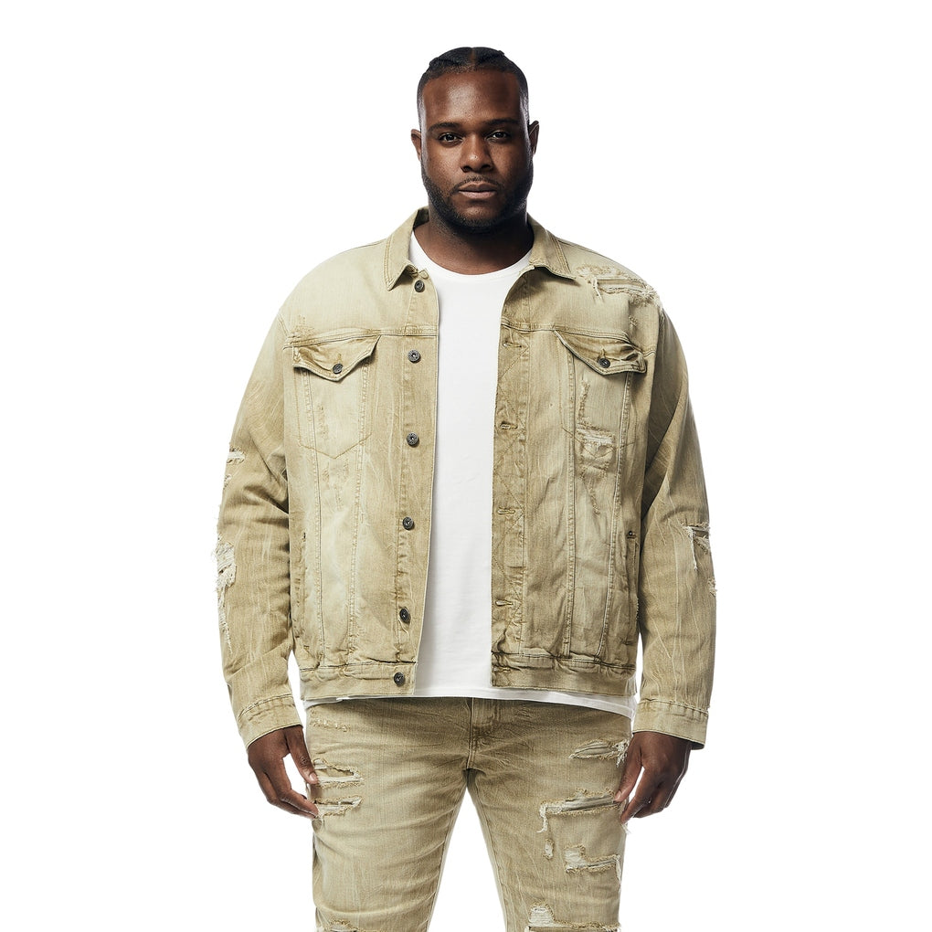 Smoke Rise Big and Tall Big and Tall - Rip &amp; Repaired Color Jean Jacket - Light Oak