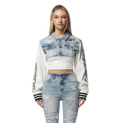 Smoke Rise RED Cropped Jean Racing Jacket - Lowell Blue