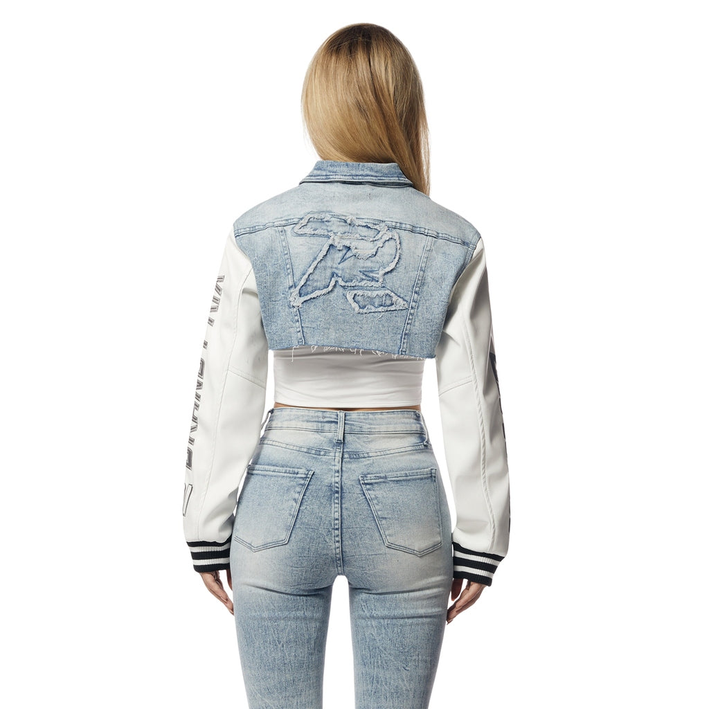 Smoke Rise RED Cropped Jean Racing Jacket - Lowell Blue