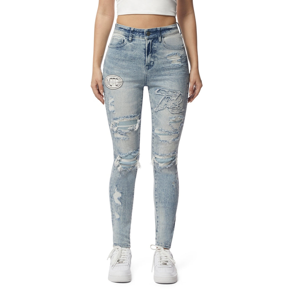 Smoke Rise RED High Rise Slim Skinny Racing Denim Jeans - Lowell Blue