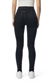 High Rise Slim Skinny Wax Coated Denim Jeans - Polished Black
