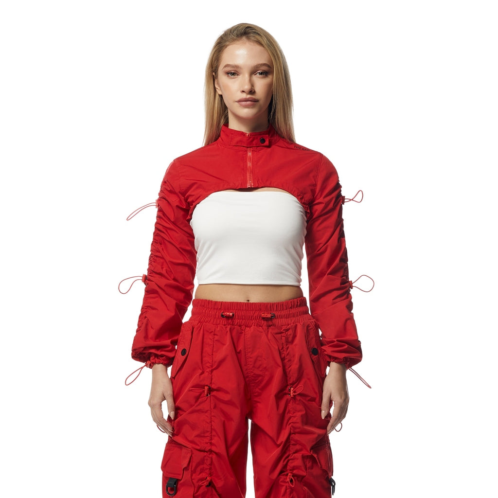 Smoke Rise RED Windbreaker Multi Bungee Bolero Jacket - True Red