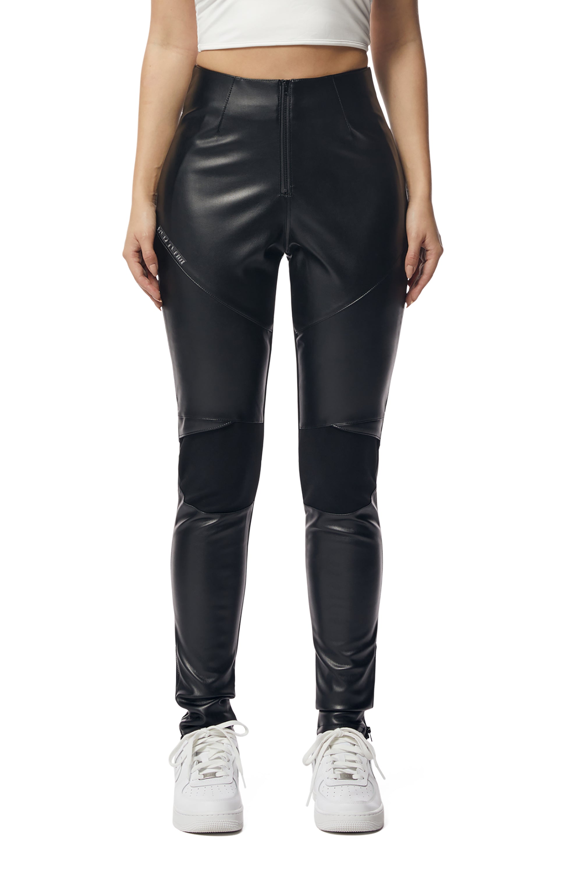 High Waisted Faux Leather Double Belted Leggings | Express
