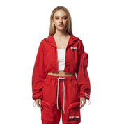 Smoke Rise RED Cropped Windbreaker Full Zip Jacket - True Red