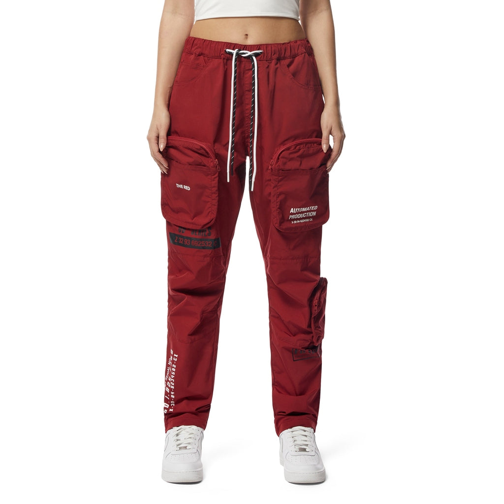 Smoke Rise RED Windbreaker 3D Pocket Utility Joggers - Burgundy