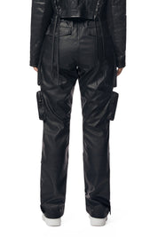 Vegan Leather Utility Cargo Pants - Black