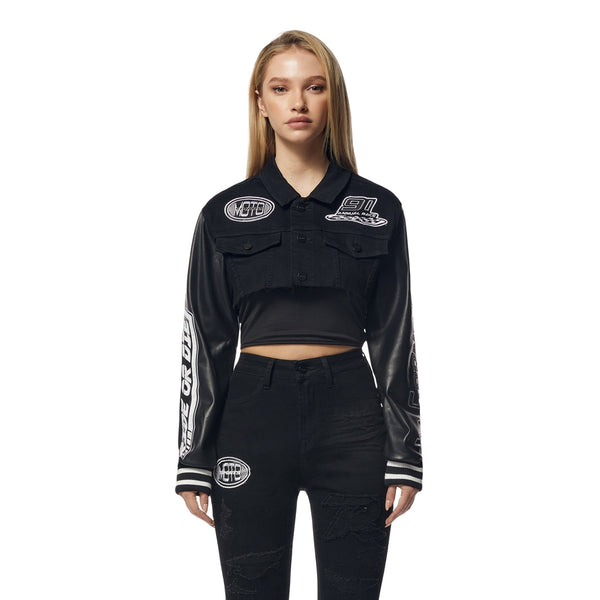 【DEARMINE】Friar Crop Racer Jacket Cropped-Leather-Race-Jacket-