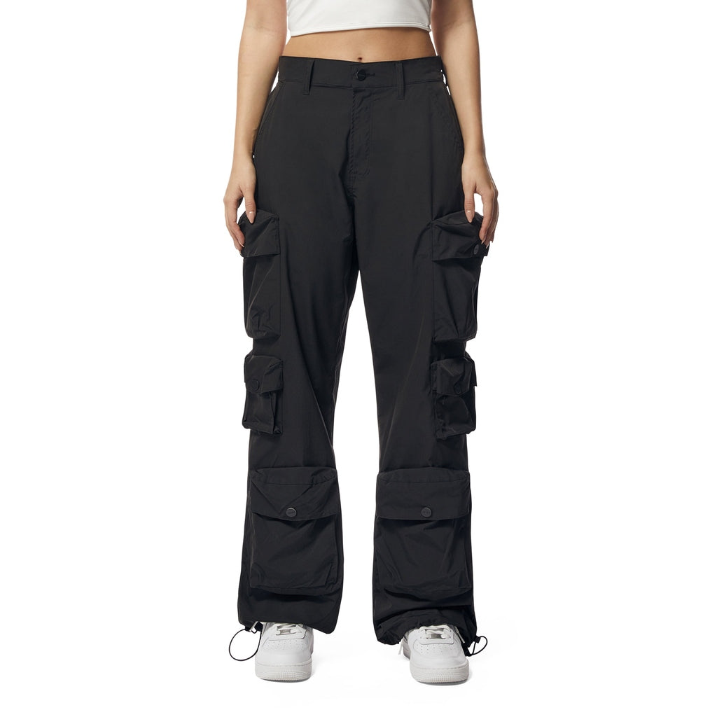 Smoke Rise RED Windbreaker Utility Wide Leg Cargo Joggers - Black