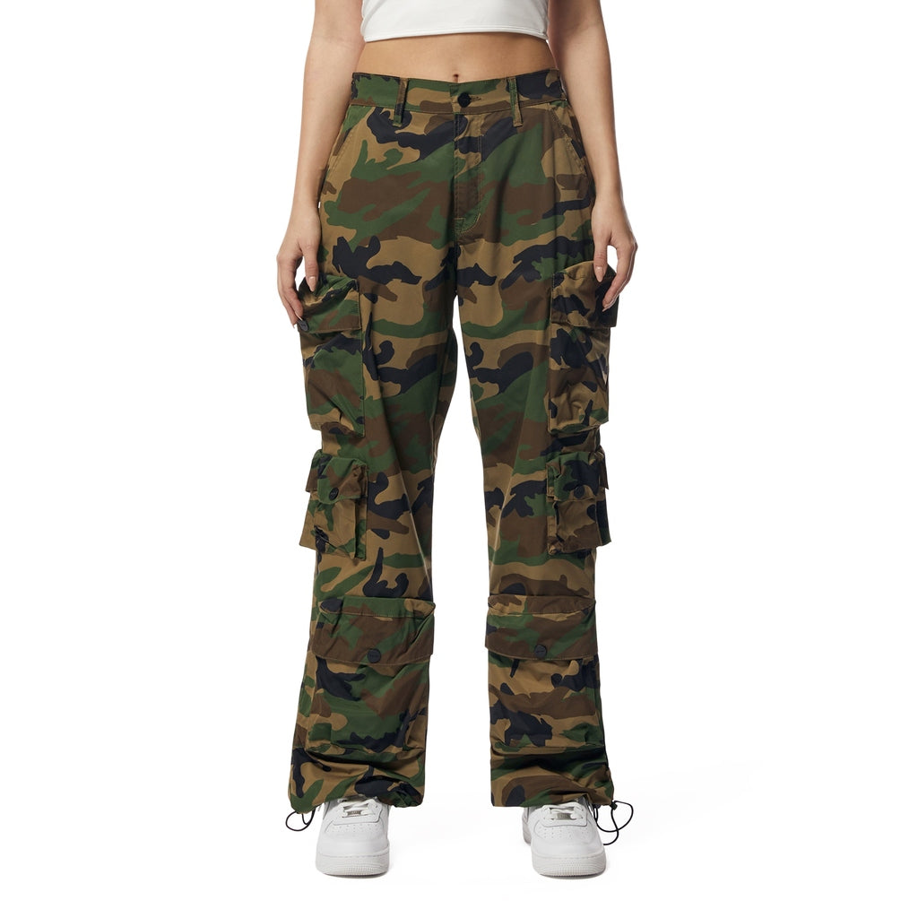 Smoke Rise RED Windbreaker Utility Wide Leg Cargo Joggers - Wood Camo