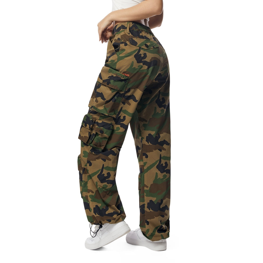 Smoke Rise RED Windbreaker Utility Wide Leg Cargo Joggers - Wood Camo