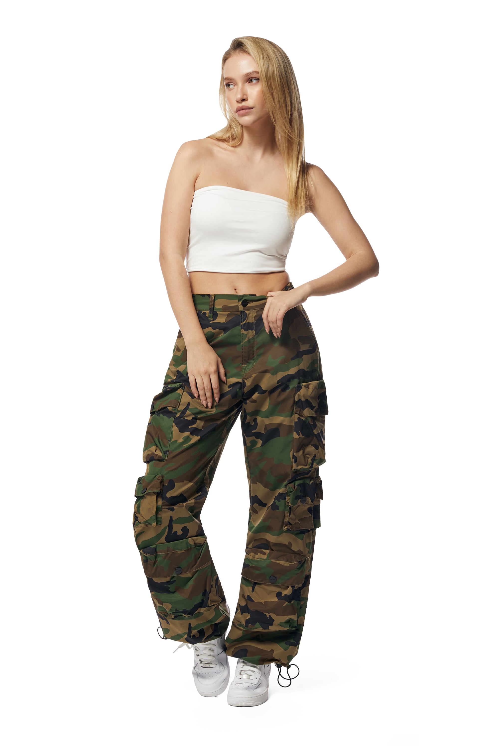 Wide Leg Cargo Pants - Wood Camo