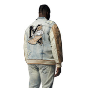 Smoke Rise Big and Tall Big and Tall - Varsity Jean & Windbreaker Trucker Jacket - Beach Blue
