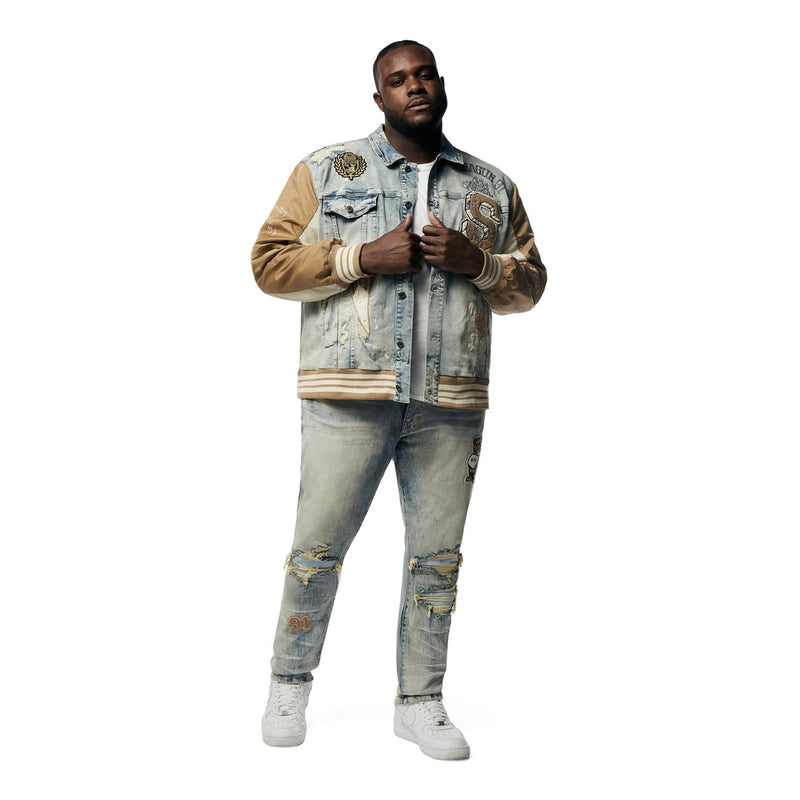 Big & Tall - Varsity Denim & Windbreaker Trucker Jacket