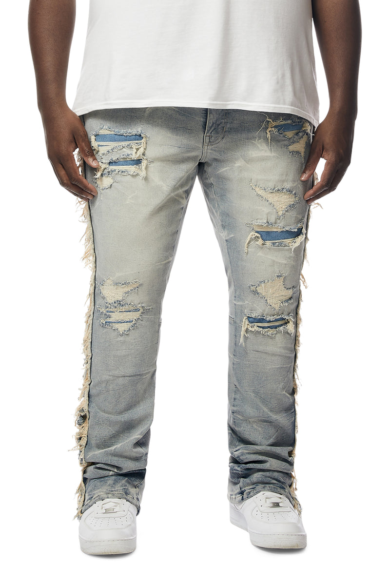 Big and Tall Frayed Stacked Denim Jeans - Bergen Blue
